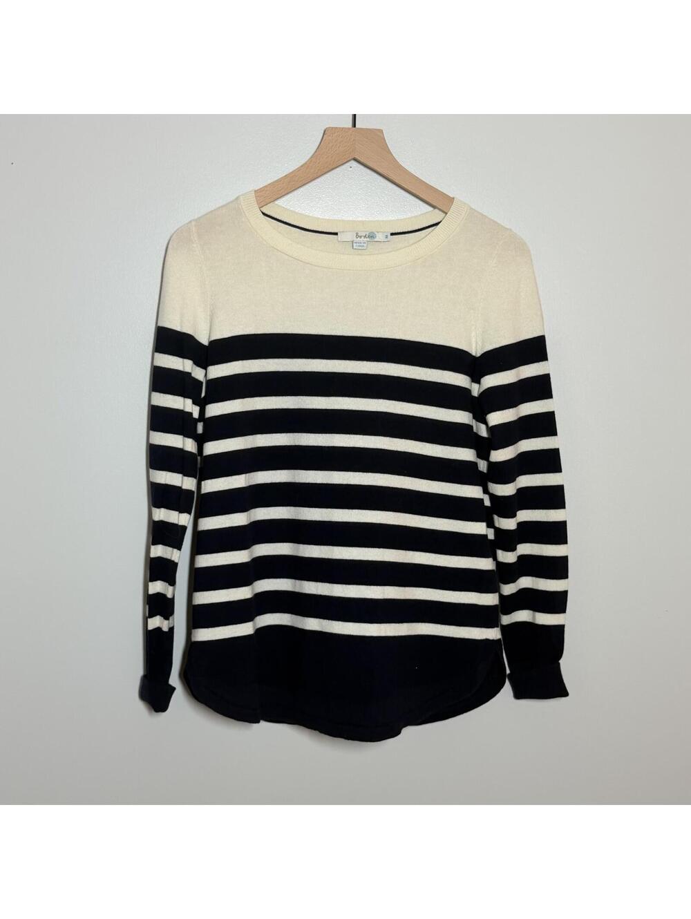 Boden Wool Cotton Striped Sweater Medium Navy Cream Breton Nautical Knit Top